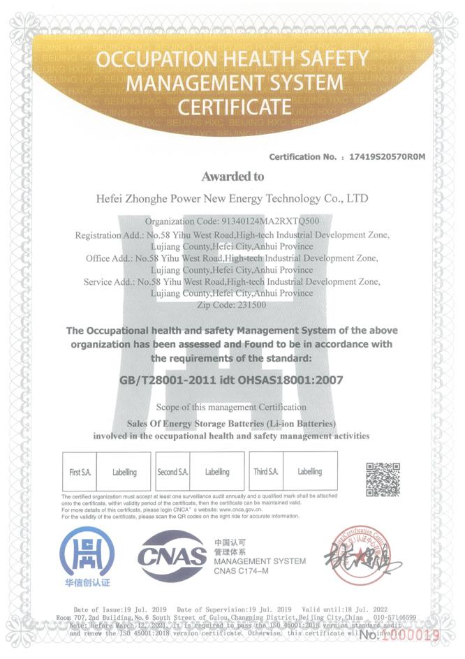 Hefei Zhonghe Power New Energy Technology Co., Ltd. with standard s-ying